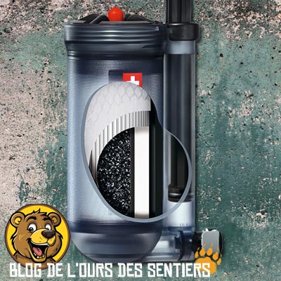 La cartouche de filtration du filtre hiker pro katadyn permet l'ajout de charbon actif en complément afin d'éliminer mauvais gouts et polluants chimiques