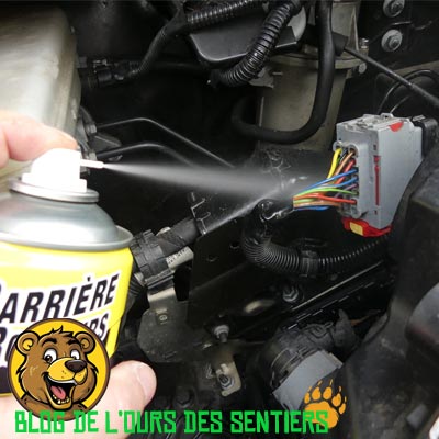 traiter souvent les câbles électriques de son moteur de camping car avec du spray barriere anti rongeurs bardhal
