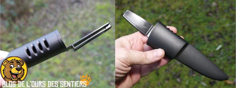 avec son étui rigide, le couteau fiskars k40 est bien à l'abri et protégé