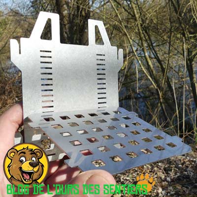 Réglage grille réchaud Fabogliss hauteur combustion adaptable selon popote et utilisation outdoor.