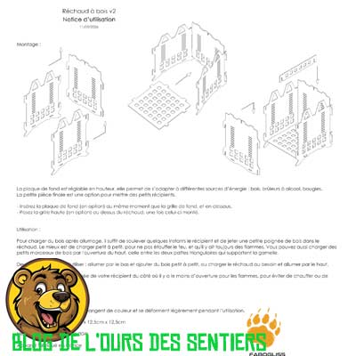 Notice réchaud à bois Fabogliss avec schémas de montage et conseils d’utilisation.