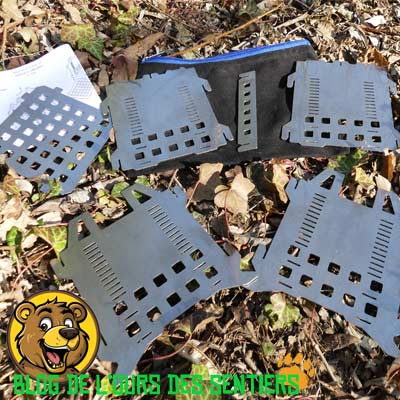 Pièces réchaud à bois pliant Fabogliss avec plaques inox, grille foyer et support popote.