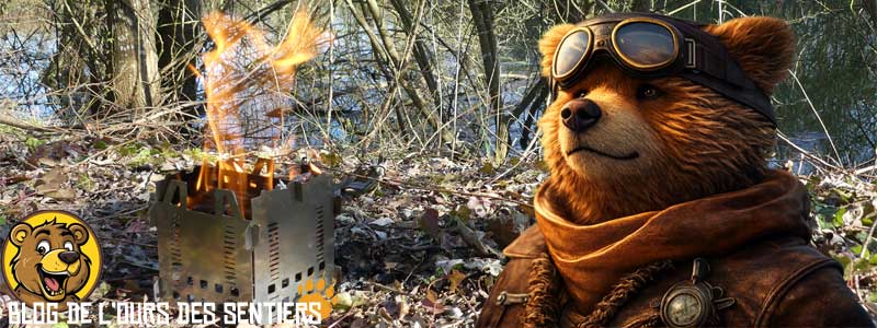 Réchaud à bois Fabobliss inox pliable fabrication française pour bivouac, randonnée et bushcraft.