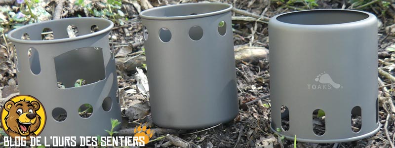 Composé de trois prties en titane ultra léger, le réchaud bois Toaks s'assemble avec ces trois éléments pour former un réchaud compact