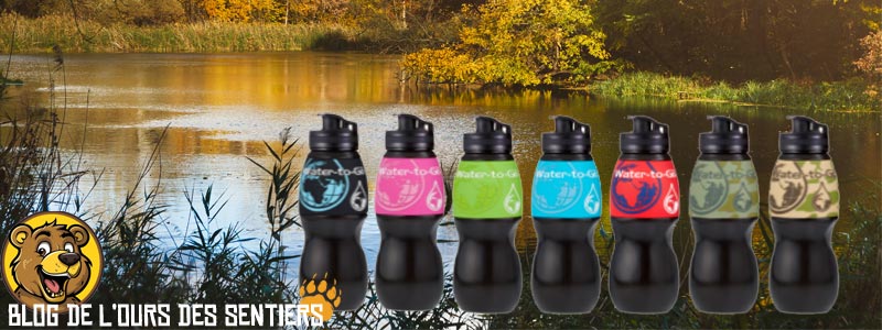 la gourde water to go de filtration se décline en plusieurs couleurs disponibles